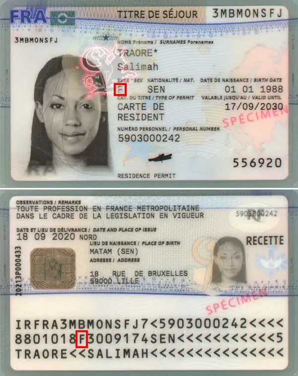 Check a French residence permit online, holder's gender Check a French residence permit online, holder's gender