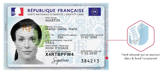 Vérifier une carte d'identité biométrique française, fond sécurisé Vérifier une carte d'identité biométrique française, fond sécurisé