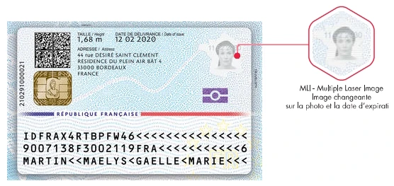 Vérifier une carte d'identité biométrique française, multiple laser image Vérifier une carte d'identité biométrique française, multiple laser image