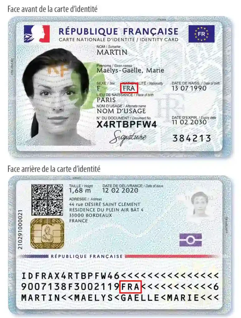 Vérifier une carte d'identité biométrique française, nationalité Vérifier une carte d'identité biométrique française, nationalité