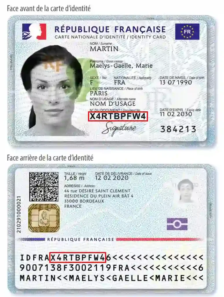 Vérifier une carte d'identité biométrique française, numéro de document Vérifier une carte d'identité biométrique française, numéro de document