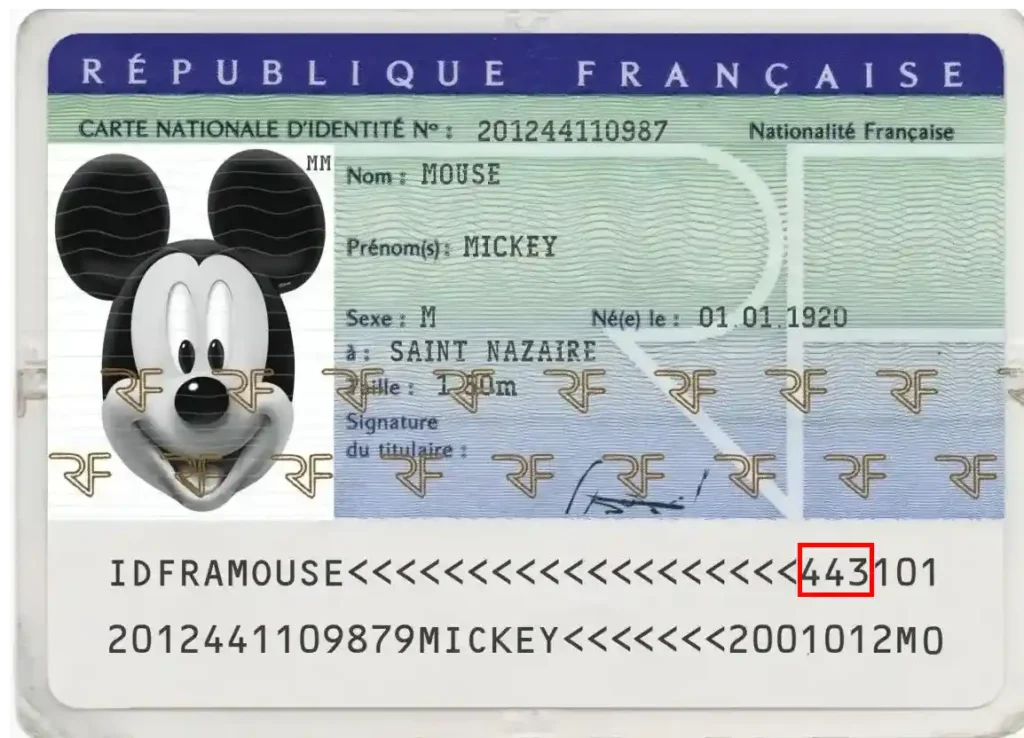 Check a French identity card, department line 1 Check a French identity card, department line 1