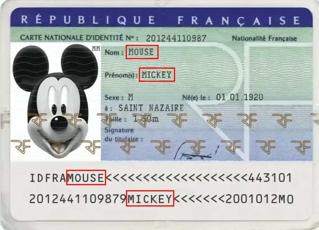 Check a French identity card, name Check a French identity card, name