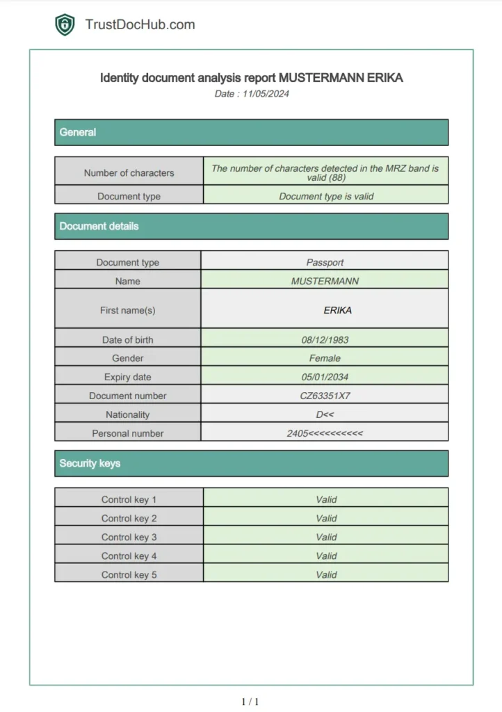 Deutscher Reisepass PDF-Bericht MRZ-Check