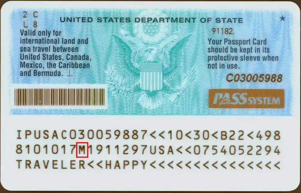 US passport card validity check, gender back US passport card validity check, gender back