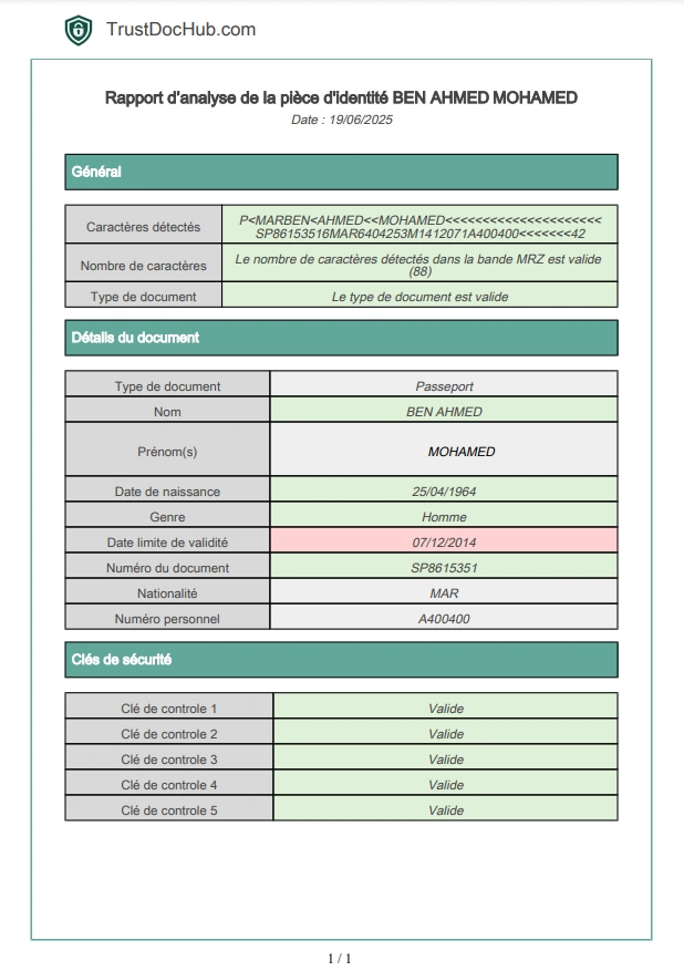 Rapport PDF vérification validité passeport marocain