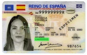 Verification of validity of Spanish identity card, document number on the front