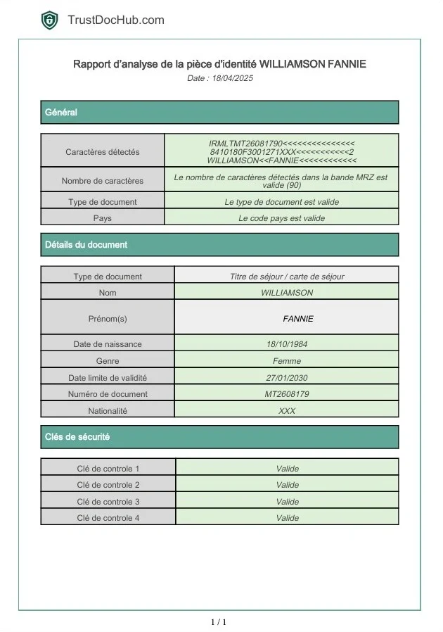 Rapport PDF vérification validité permis de séjour maltais