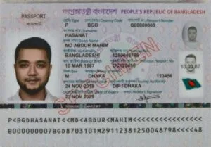 Vérification bande MRZ passeport bangladais