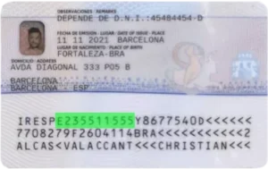 Verification of validity of Spanish residence permit, document number on the back