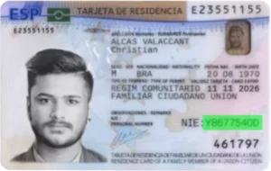 Verification of validity of Spanish residence permit, personal number on the front