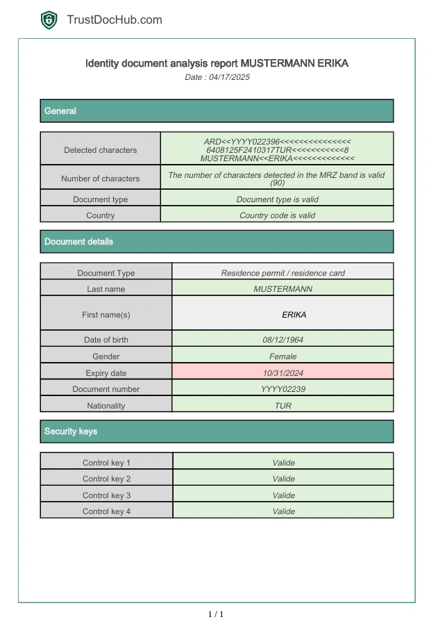 PDF-Bericht zur Überprüfung der Gültigkeit einer deutschen Aufenthaltserlaubnis