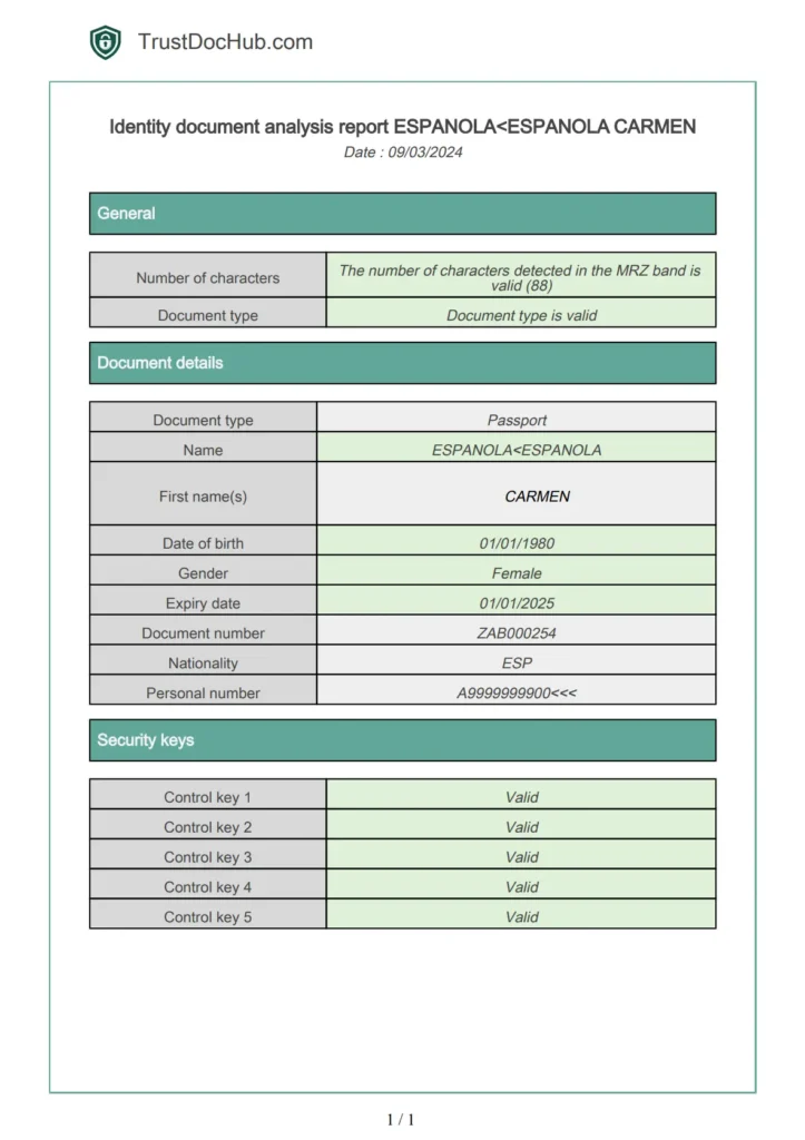 mrz informe PDF de verificación de pasaportes españoles