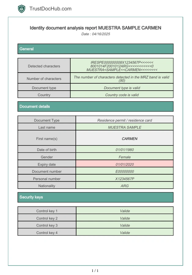 PDF informe verificación banda mrz permiso de residencia español