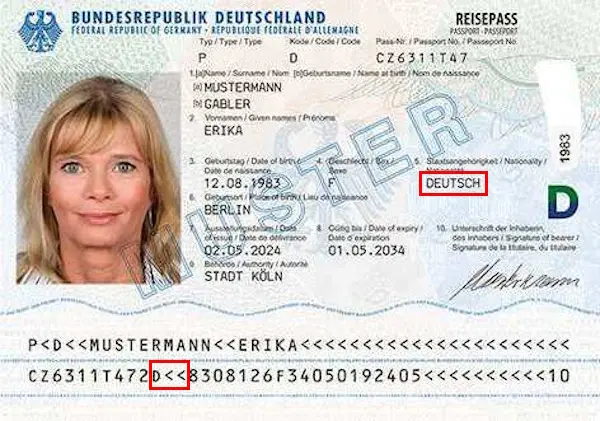 Überprüfung des deutschen Reisepasses, Staatsangehörigkeit Überprüfung des deutschen Reisepasses, Staatsangehörigkeit