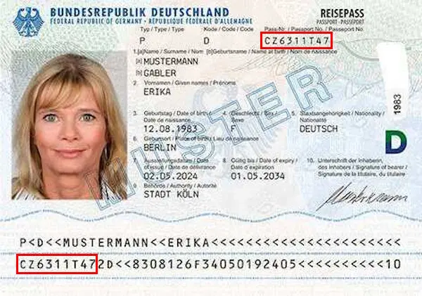 Deutscher Reisepass, Dokumentennummer prüfen Deutscher Reisepass, Dokumentennummer prüfen