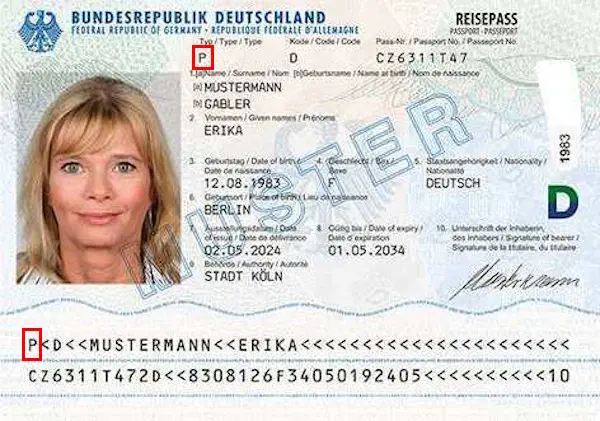 Deutscher Reisepass prüfen, Dokumententyp Deutscher Reisepass prüfen, Dokumententyp