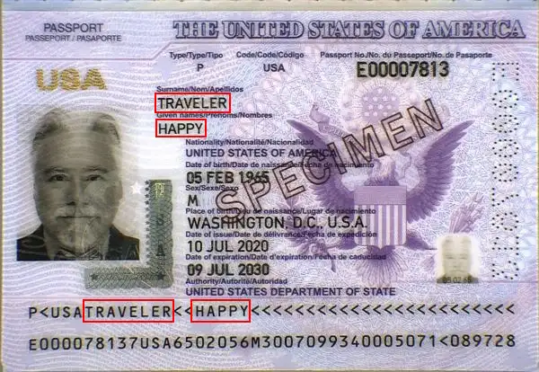 Verifique el pasaporte estadounidense y el nombre Verifique el pasaporte estadounidense y el nombre