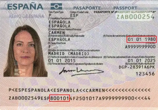 Comprobar pasaporte español, fecha de nacimiento Comprobar pasaporte español, fecha de nacimiento