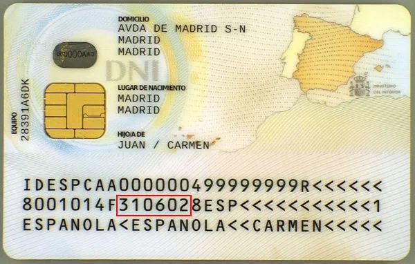 Vérifier une carte d'identité espagnole, date expiration verso Vérifier une carte d'identité espagnole, date expiration verso
