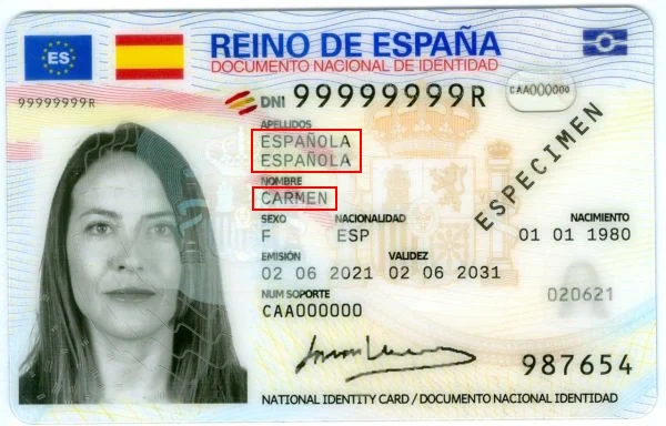 Vérifier une carte d'identité espagnole, nom recto Vérifier une carte d'identité espagnole, nom recto