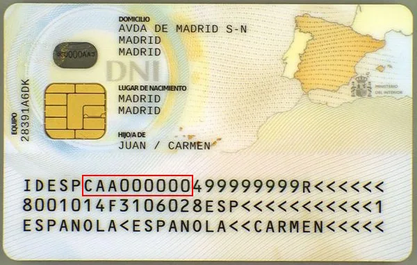 Vérifier une carte d'identité espagnole, numéro de document verso Vérifier une carte d'identité espagnole, numéro de document verso