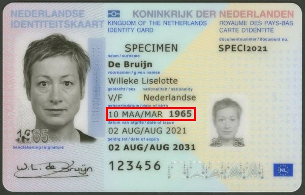 Consultar la fecha de nacimiento de un documento de identidad holandés en línea Consultar la fecha de nacimiento de un documento de identidad holandés en línea