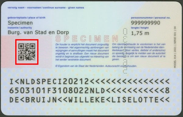 Consultar el número personal del documento de identidad holandés en línea (código QR) Consultar el número personal del documento de identidad holandés en línea (código QR)