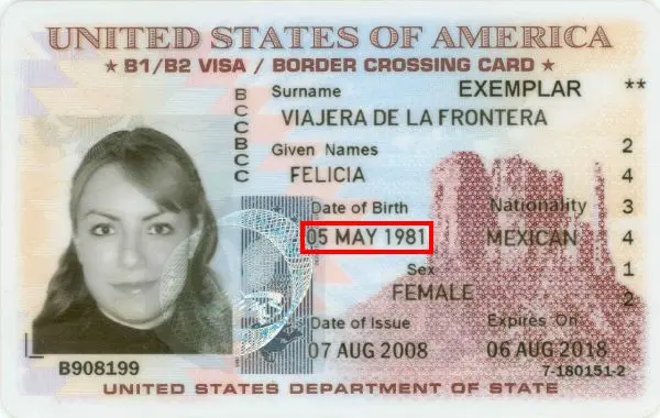 Verifique una tarjeta de cruce fronterizo de EE. UU., fecha de nacimiento Verifique una tarjeta de cruce fronterizo de EE. UU., fecha de nacimiento