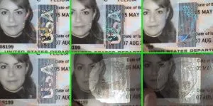 Verifique una tarjeta de cruce fronterizo estadounidense, un dispositivo holográfico Verifique una tarjeta de cruce fronterizo estadounidense, un dispositivo holográfico