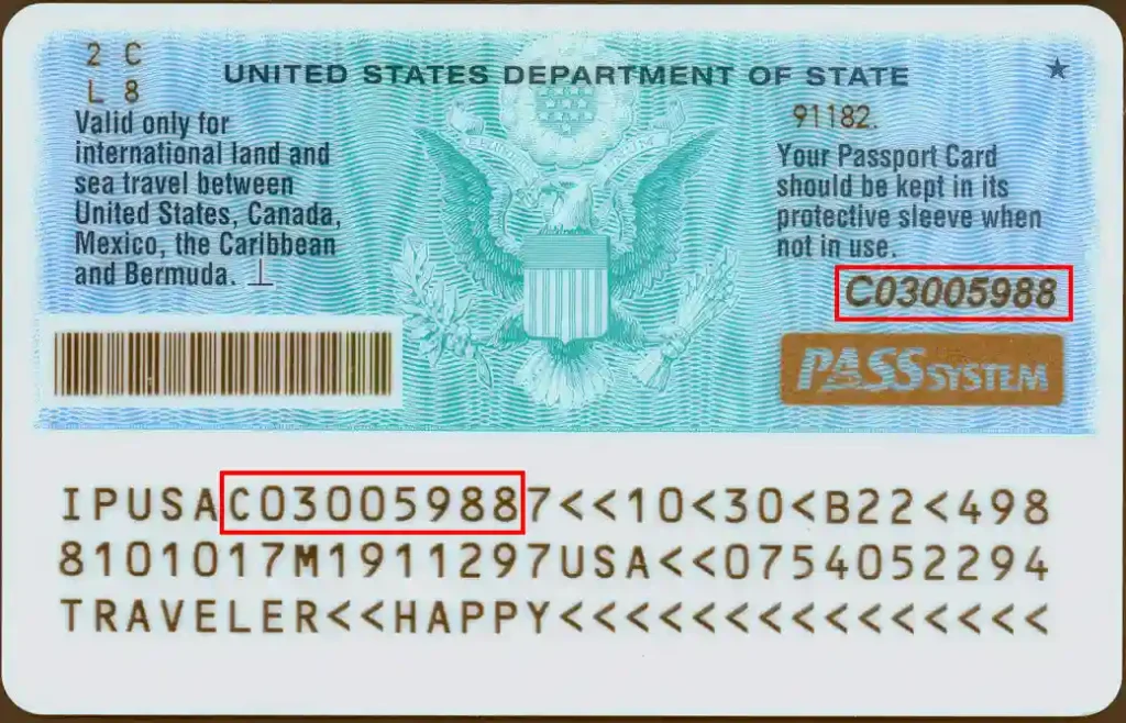 Verify a U.S. passport card, back document number Verify a U.S. passport card, back document number