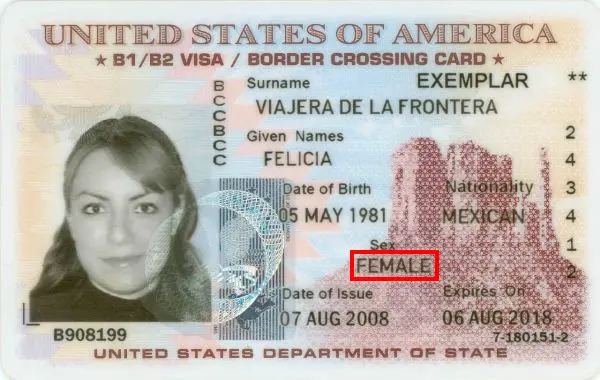 Verifique una tarjeta de cruce fronterizo de EE. UU. y el género del titular de la tarjeta Verifique una tarjeta de cruce fronterizo de EE. UU. y el género del titular de la tarjeta