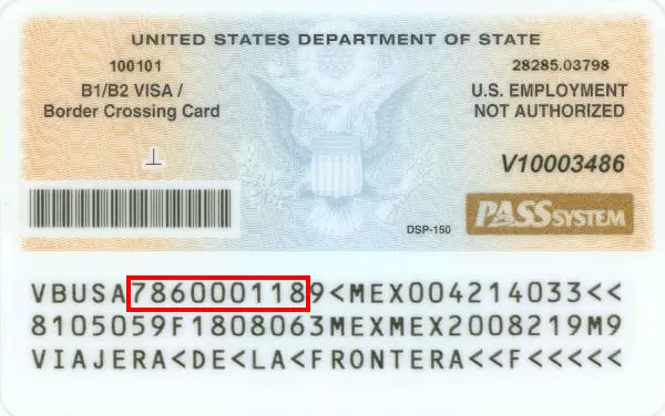 Verifique una tarjeta de cruce fronterizo de EE. UU., número de documento Verifique una tarjeta de cruce fronterizo de EE. UU., número de documento
