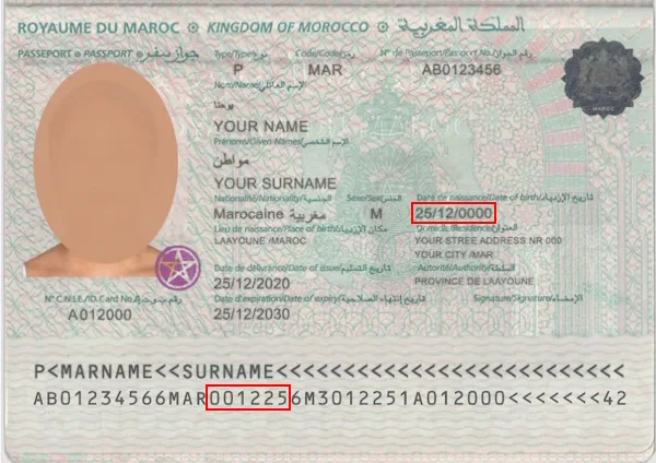 Verify a Moroccan passport, date of birth