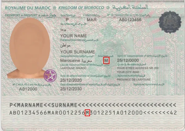 Verify a Moroccan passport, gender
