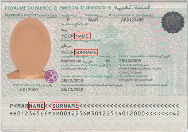 Verify a Moroccan passport, name