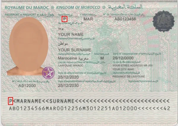 Verify a Moroccan passport, document type